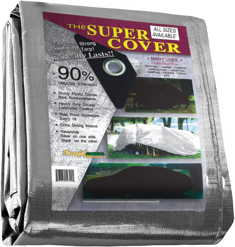 Photo 1 of 10' x 20' Heavy Duty Silver/Black Waterproof UV Blocking 10 Mil Poly Tarp