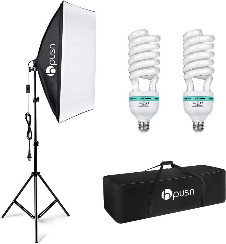 Photo 1 of HPUSN Softbox Lighting Kit Photography Studio Light with 20-inch X 28-inch Reflector and 2pcs 85W 5500K E27 Bulb, Professional Photo Studio Equipment for Portrait Fashion Photography Video