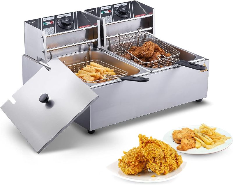 Photo 1 of 
VEVOR Commercial Deep Fryer with Basket, 22.8Qt Electric Deep Fryer for Restaurant and Home Use, w/2 Removable Basket & Lid, 3000W Countertop Dual