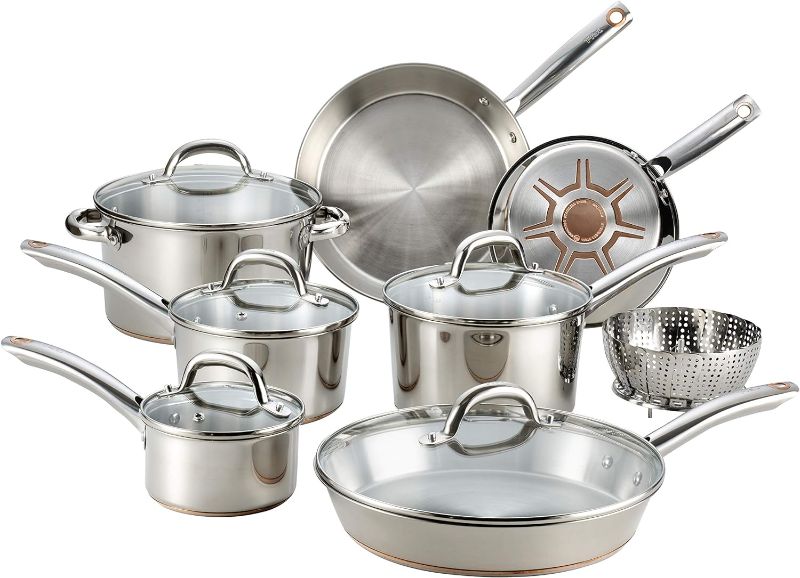 Photo 1 of 
T-fal Ultimate Stainless Steel and Copper Cookware Set 13 PIece Induction Pots and Pans, Dishwasher Safe Silver