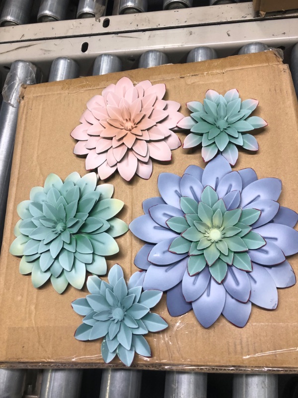 Photo 1 of 3D Metal Succulent Wall Decor - Multicolored Cluster , Hand Painted, Hanging Metal Flowers Wall Decor for Living Room, Bedroom, Kitchen, Bathroom - Flower Wall Art for Indoor & Outdoor Decor