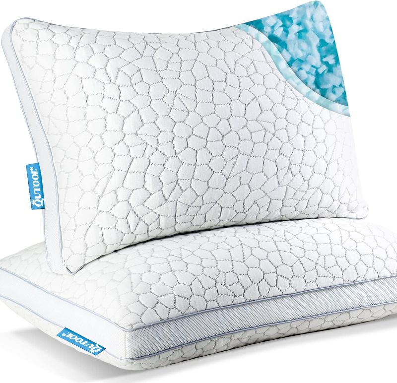 Photo 1 of 
Shredded Memory Foam Pillows 2 Pack, Cooling Gel Pillows for Sleeping, Bamboo Pillow Q Size Set of 2, Adjustable Pillows for Side Stomach and Back Sleeper