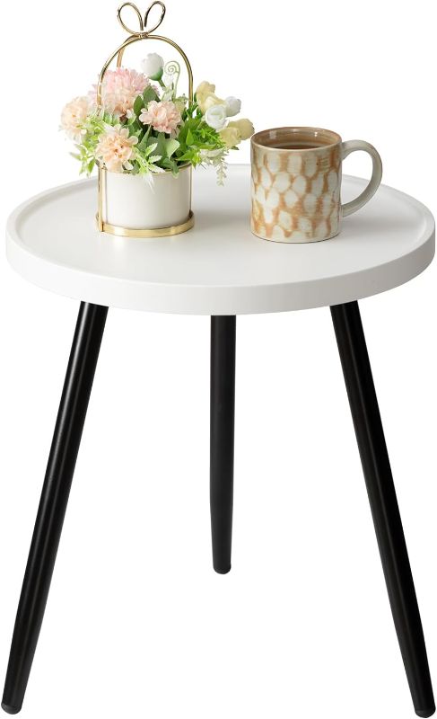 Photo 1 of 
danpinera Round Side Table, Metal Legged Accent Table with Wooden Tray, Small Round End Table for Living Room, Bedroom, Nursery, White & Black
Color:White?black