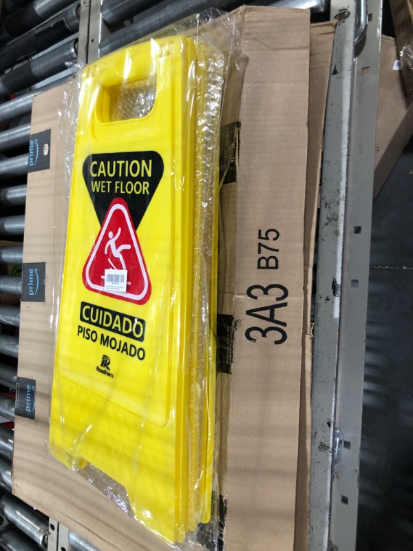 Photo 3 of RoadHero 3 Pack Wet Floor Sign, 2-Sided Yellow Caution Signs, Bilingual Collapsible Warning Signs for Commercial Use 24" 3 pack of caution wet floor Yellow