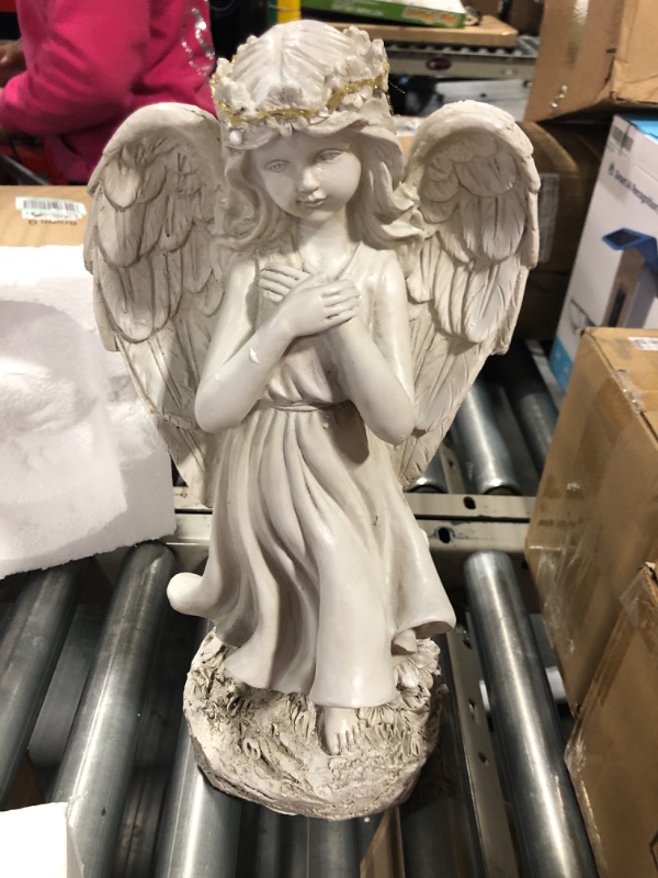 Photo 3 of Garden Angel Figurines, Light Up Praying Angel Statues Outdoor Statue with Solar Powered LED Lights for Patio, Lawn, Cemetary Grave Decoration, Sympathy Gift, Housewarming Gift, Polyresin 16.9" H White