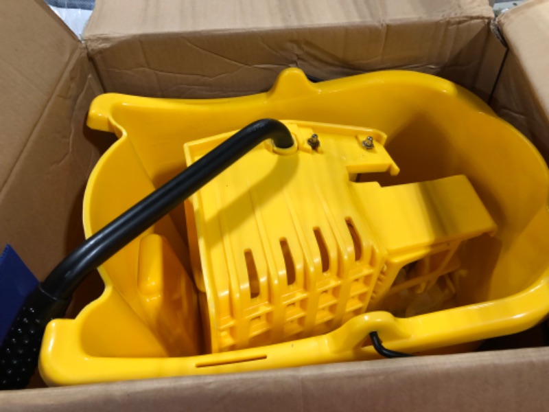 Photo 3 of Amazon Basics Side Press Wringer Combo Commercial Mop Bucket on Wheels, 35 Quart, Yellow