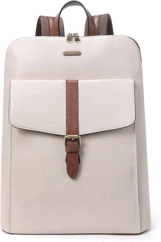 Photo 1 of CLUCI Leather Laptop Backpack for Women 15.6 inch Computer Backpack Stylish Travel Backpack Purse for Women Work Daypack Bag Off-white with bLACK