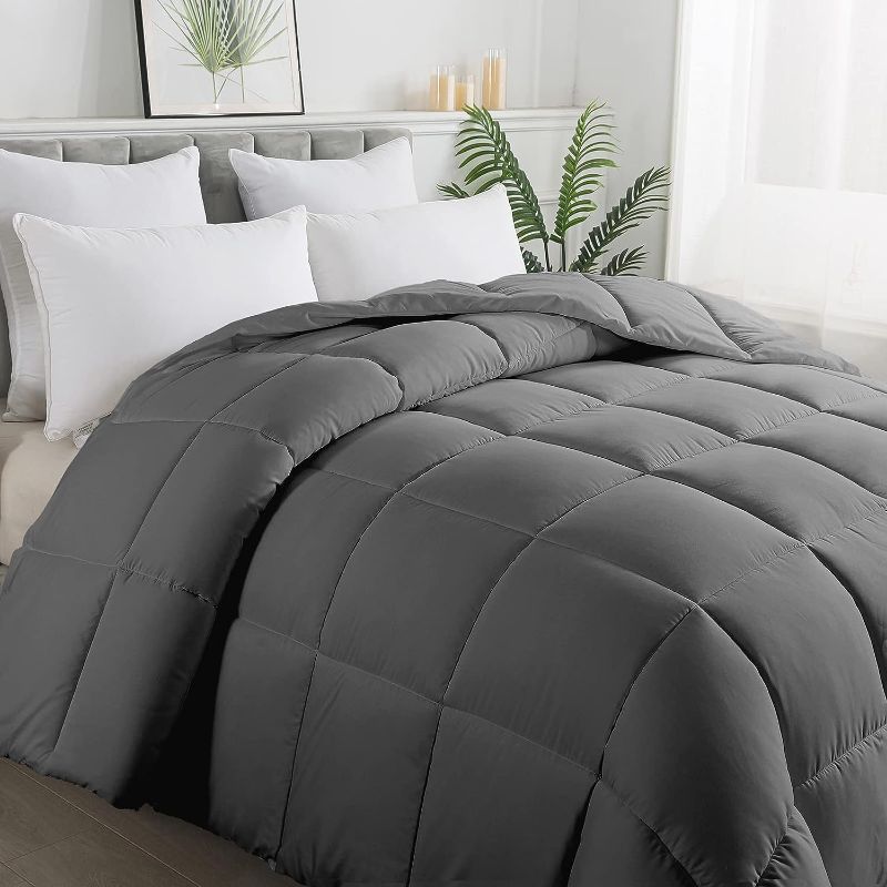 Photo 1 of 
ELNIDO QUEEN All-Season Gray Down Alternative Quilted Comforter- Corner Duvet Tabs-Machine Washable-Duvet Insert or Stand-Alone Lightweight Comforter-Queen