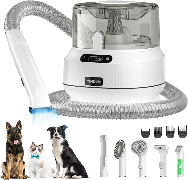 Photo 1 of 
YINOLIFE Dog Grooming Kit, 12Kpa Pet Grooming Vacuum Suction 99% Pet Hair, Dog Electric Clipper & Dog Brush for Shedding with 5 Pet Grooming Tools, Low