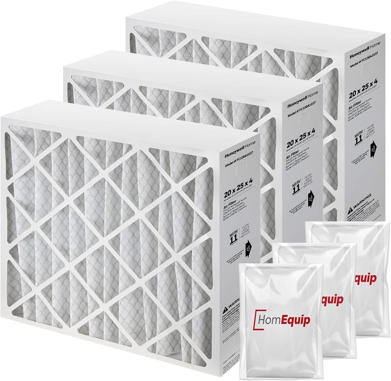 Photo 1 of 
Honeywell 20x25x4 AC Furnace Air Filter, FC100A1037 Filter Replacement, Merv 11 Filter Media with Homequip Disposal Bag 3-Pack 
