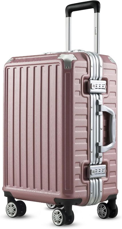 Photo 1 of 
LUGGEX Carry On Luggage with Aluminum Frame, Polycarbonate Zipperless Luggage with Wheels, Rose Gold Hard Shell Suitcase 4 Metal Corner