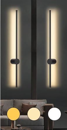 Photo 1 of 2 Pack Modern Long Strip Wall Sconce, 39 Inch LED Plug in Wall Sconce, 3-Color Wall Lamp with Plug in Cord Switch, Minimalist Decor Wall Light for Living.