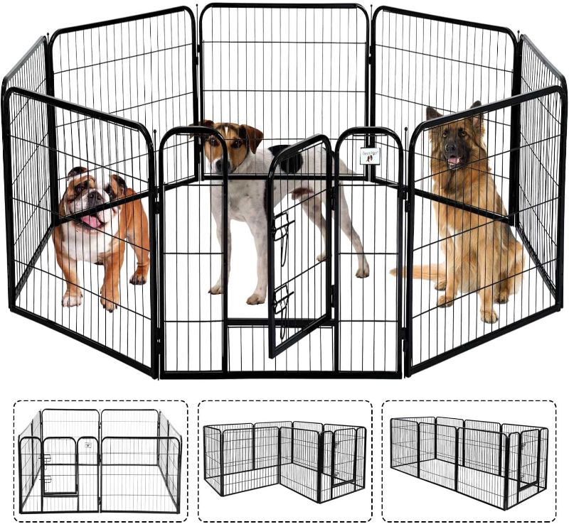 Photo 1 of 
Dog Fence, 8 Panels 40" H Foldable Dog Playpen, Exercise Heavy Duty Metal Dog cage for Yard, Lockable Double Door Pet Fence Indoor Outdoor Dog Pen