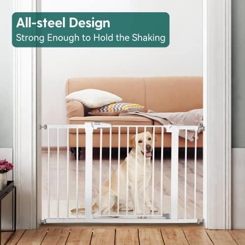 Photo 1 of BABELIO Metal Baby Gate Dog Gate 29-48 Inch Extra Wide Pet Gate for Stairs & Doorways, Pressure Mounted Walk Thru Child Gate with Door, NO Need Tools NO Drilling, with Wall Cups