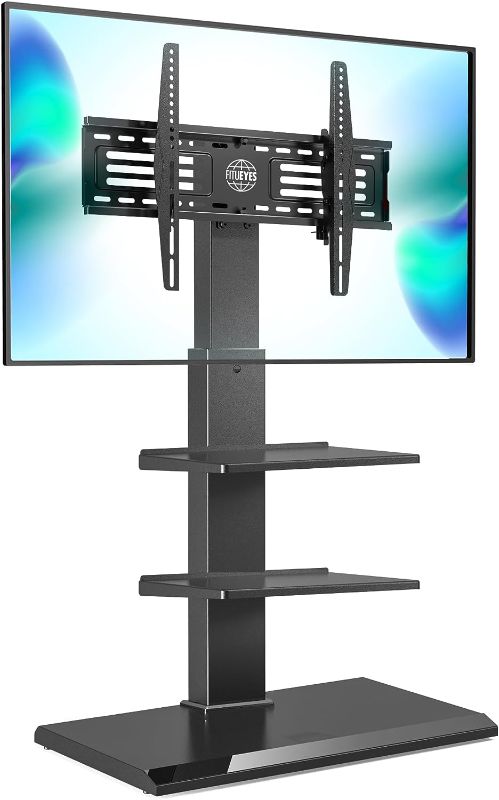 Photo 1 of FITUEYES Iron Base Universal Floor TV Stand Swivel Tilt Mount TV Stand Base for 32-75 Inch TVs Corner TV Stand with Height Adjustable Entertainment Shelves