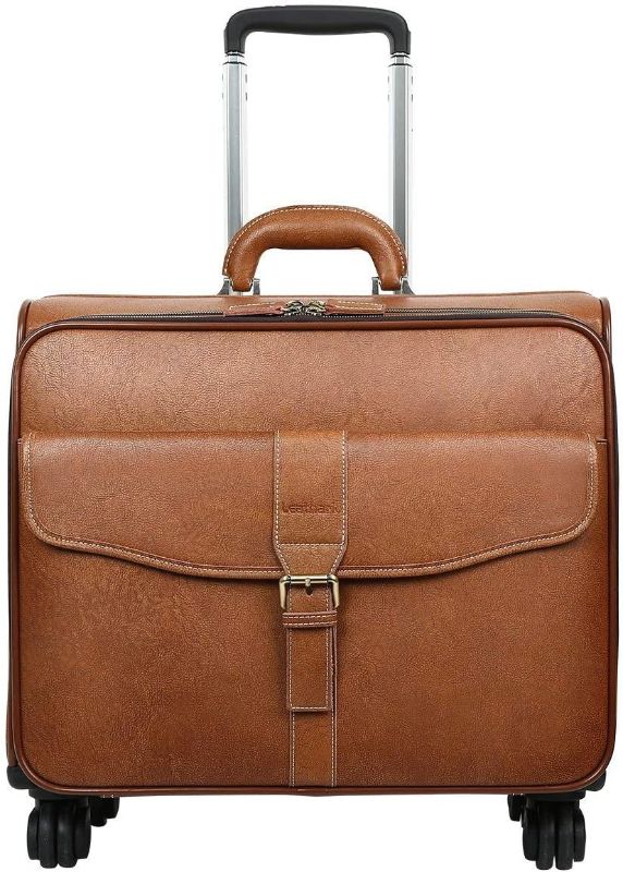 Photo 1 of Leathario Leather Rolling Laptop Case Wheeled Briefcase Suitcase Roller Boarding