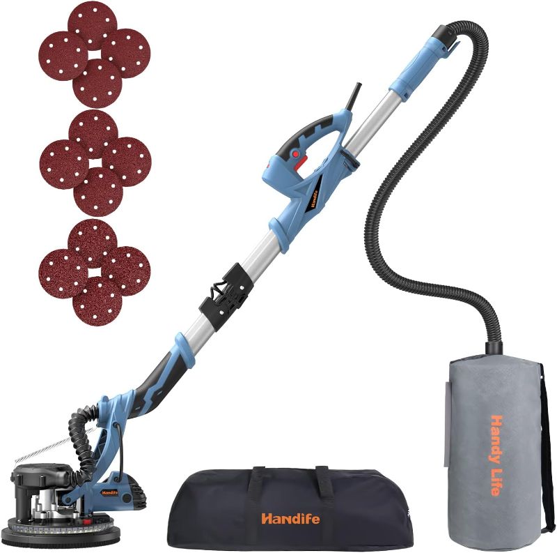 Photo 1 of 
Handife Drywall Sander 800W 7A with Vacuum Auto Dust Collection, Variable Speed 800-1800RPM Power Double-Deck LED Lights, Extendable Handle, Carrying Bag Blue