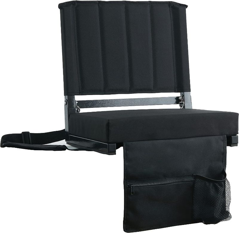 Photo 1 of 
SPORT BEATS Stadium Seat for Bleachers with Back Support and Wide Padded Cushion Stadium Chair - Includes Shoulder Strap and Cup Holder
Color:Black
