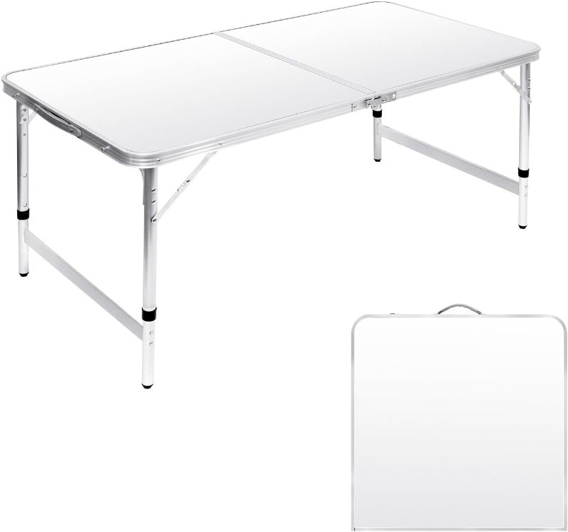 Photo 1 of 
Moosinily Folding Camping Table, 4 Ft Aluminum Folding Table, Picnic Table with Handle, Adjustable Portable Camp Table for Picnic, BBQ, Party, Beach/White
Color:White