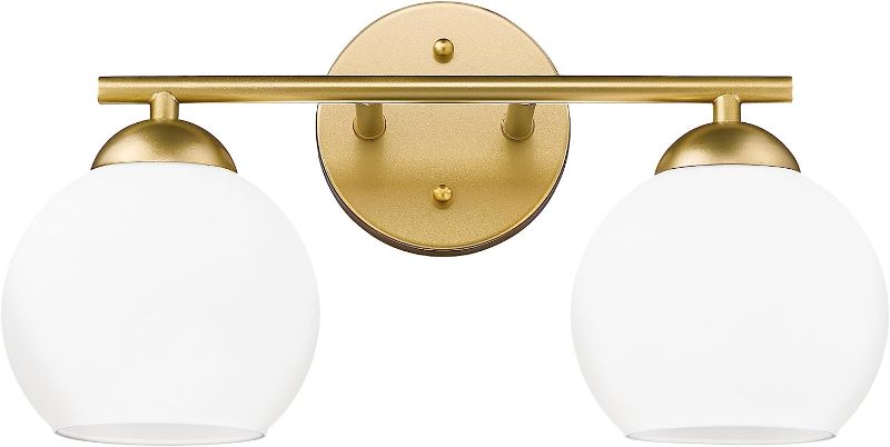 Photo 1 of 
Emak 2-Light Gold Bathroom Light Fixtures, Modern Globe Vanity Lights with Milk Glass Shade for Bathroom, VL114-GD-ML-2