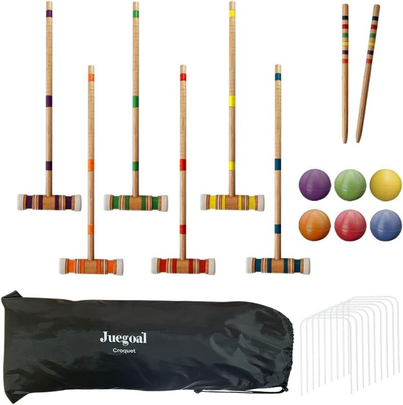 Photo 1 of 
Juegoal Six Player Croquet Set with Wooden Mallets Colored Balls for Lawn, Backyard and Park, 28 Inch