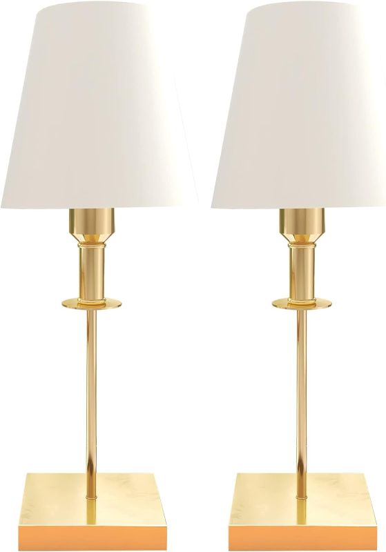 Photo 1 of 
Table Lamps Set of 2,Gold Battery Powered Desk lamp,Dimmable Table lamp Remote,Metal Table lamp with White Fabric Shade,Rechargeable LED Light