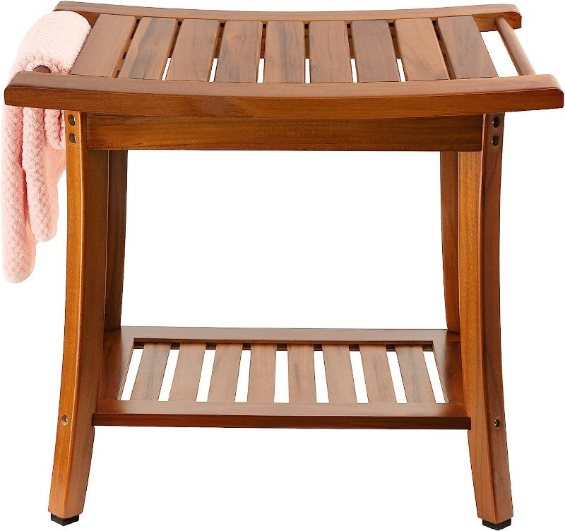Photo 1 of 
Utoplike Teak Shower Bench Seat with Handles, Portable Wooden Spa Bathing Stool with Storage Towel Shelf, 22" x 13" x 18.6",Waterproof,Perfect