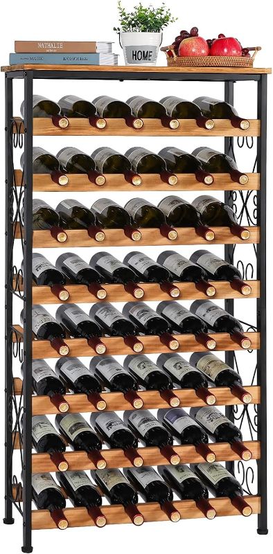 Photo 1 of 48 Bottles Floor Wine Rack with Wood Top, Freestanding Wine Bottle Organizer Shelf, Wobble-Free 8 Tier Wine Display Storage Stand f