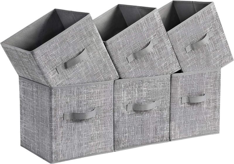 Photo 1 of  Storage Cubes, 11-Inch Non-Woven Fabric Bins with Double Handles, Set of 6, Closet Organizers for Shelves, Foldable, for Clothes, Cattail Gray
