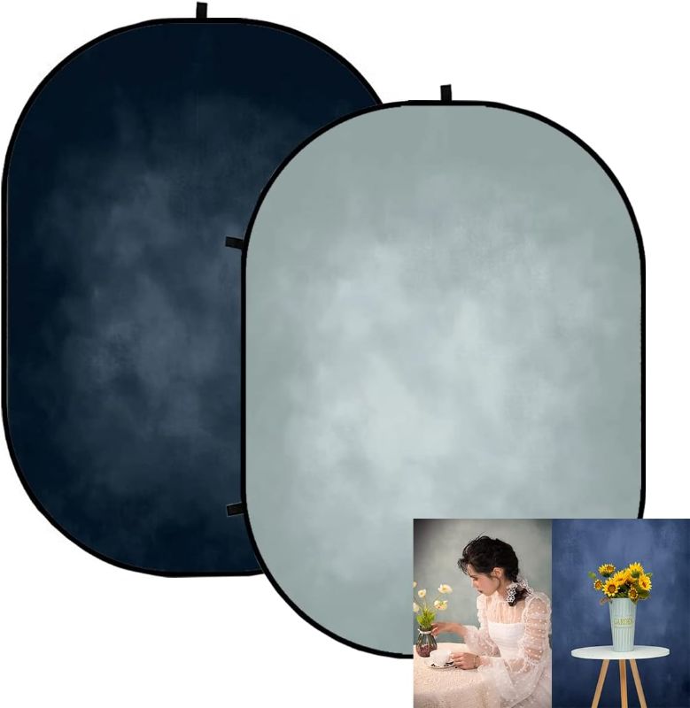 Photo 1 of 
Kate 5x6.5ft Blue Collapsible Backdrop Double Sided Pop up Backdrop Dark Portrait Background