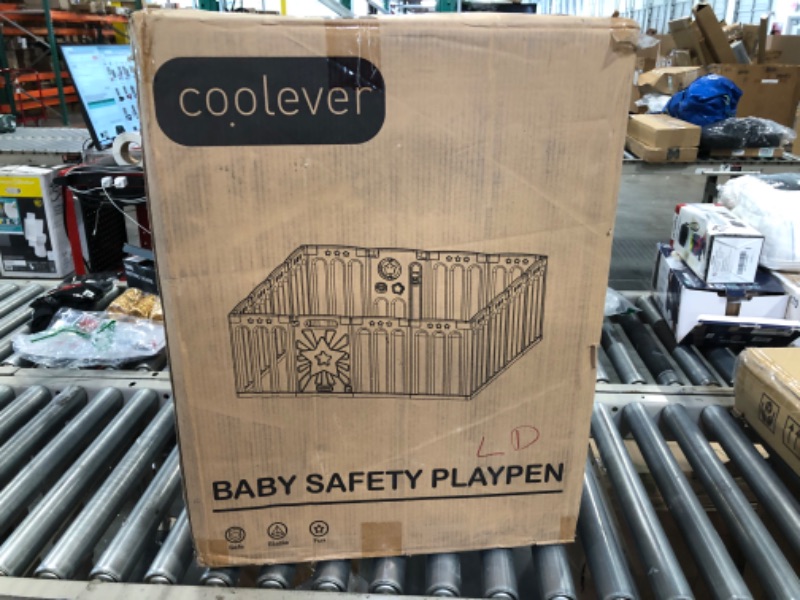 Photo 2 of Coolever Foldable Baby Playpen, Safety Baby Gate Playpen For Babies And Toddlers Sturdy And Immovable Baby Fence Play Area Activity Center Portable Design For Indoor Outdoor (Grey+White+Star 16 Panel) 14+2 Grey+White+Star