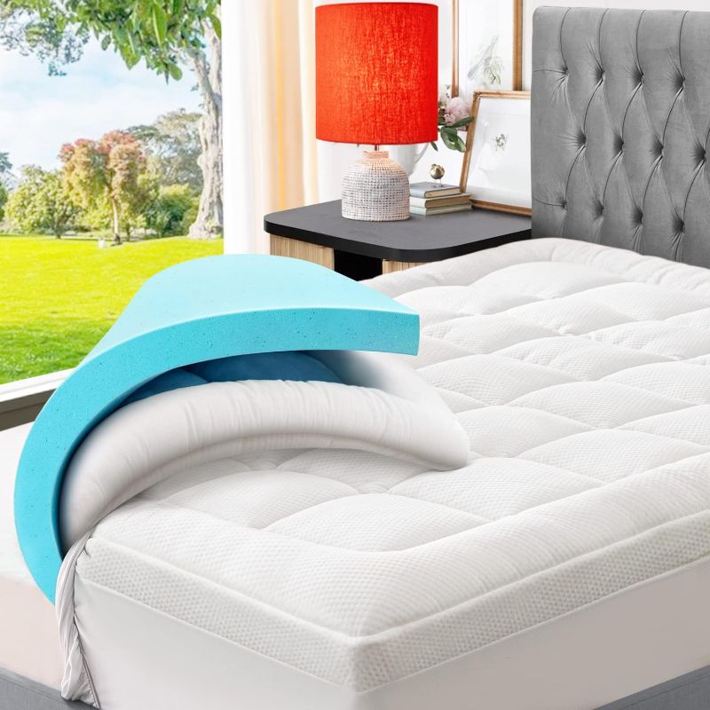 Photo 1 of 
ELEMUSE Dual Layer 4 Inch Memory Foam Mattress Topper King, 2 Inch Cooling Gel Memory Foam Plus 2 Inch Bamboo Pillow Top Cover, Comfort Support Back Pain Relief