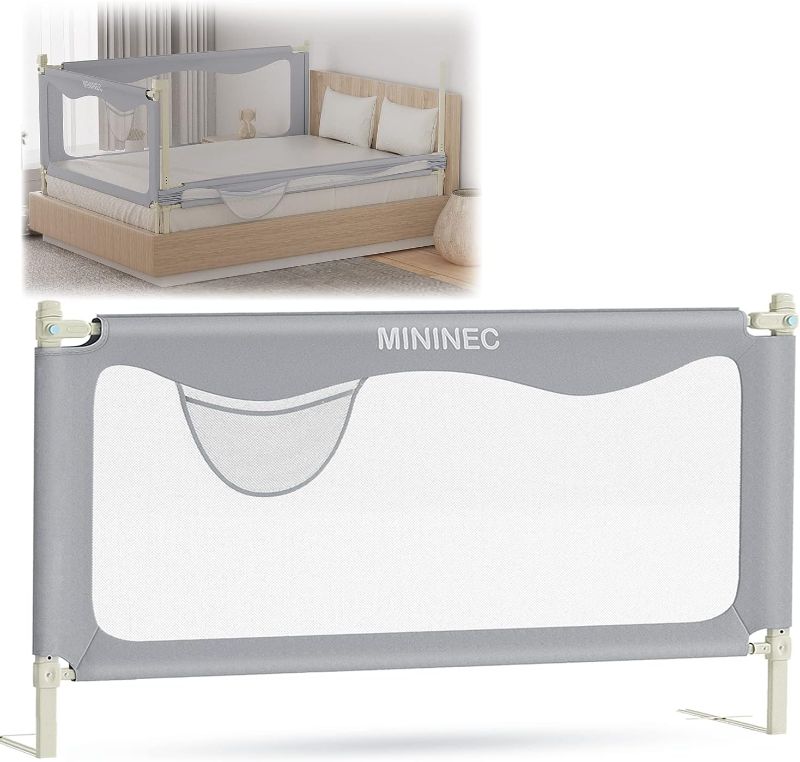 Photo 1 of Bed Rail for Toddlers Baby, MININEC Long Toddler Bedrail Guard for Kids Children, Strong Babies Bed Rail for Twin, Full Size, Queen & King Mattress with Reinforced Anchor Safety Darkgrey 70.8*27.5 in