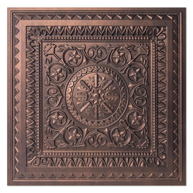 Photo 1 of Art3d Drop Ceiling Tiles, Glue up Ceiling Tiles, 2'x2' Plastic Sheet in copper
 (12-Pack, 48 Sq.ft)