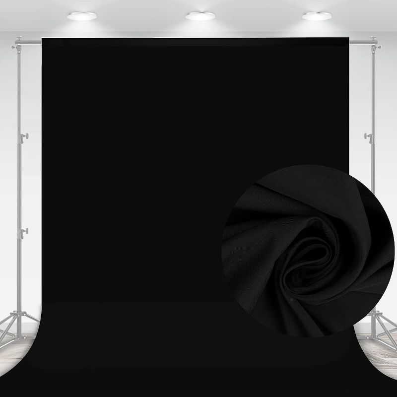 Photo 1 of 10 x 7 FT Black Backdrop Background for Photography, High Density Polyester Fabric Pure Black Photo Backdrop Curtain Screen Collapsible Seamless for Photoshoot Portraits Party Video Studio Film
