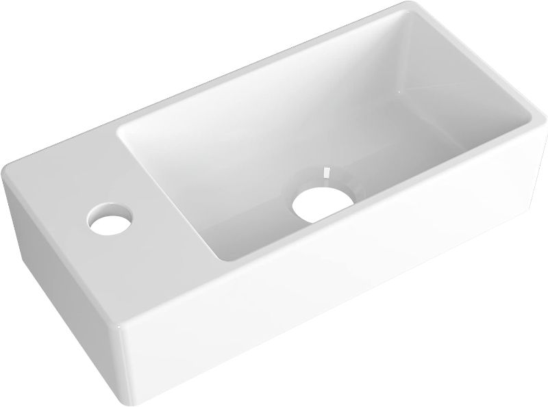 Photo 1 of 
Albriya Ceramic Wall Mount Bathroom Sink, Small Bathroom White Rectangular Ceramic Wash Basin, Wall Hung Basin Sink for Small Cloakroom(Left Hand