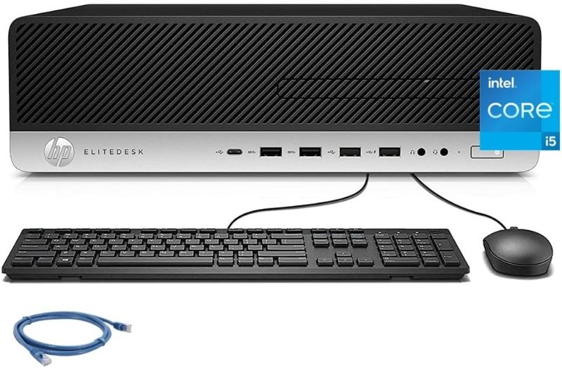 Photo 1 of HP Elitedesk 800 G3 SFF Small Desktop Computer, Intel Quad-Core i5-6500 up to 3.6GHz, 16GB DDR4, 256GB PCIe SSD+500GB HDD, 4K Support, USB-C, RJ45, 2X DP, DVD, PDG Network Cable, Win 10 Pro (Renewed)