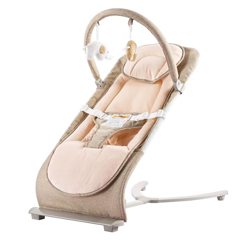 Photo 1 of Bouncy Seat for Babies 0-6 Months Portable Baby Bouncer with 3-Point Harness, Infant Bouncer Seat Khaki