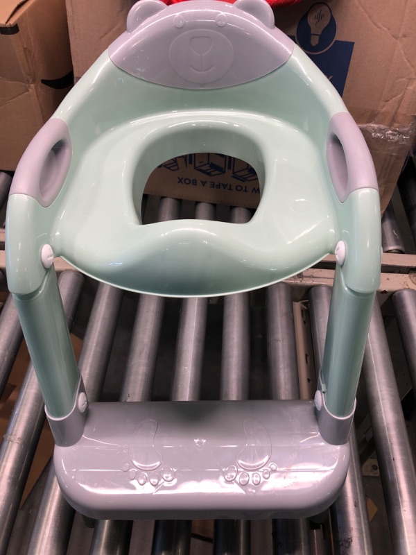 Photo 3 of Potty Training Seat Boys Girls,Toddlers Potty Seat Toilet Chair, Kids Toilet Training Seat with Step Stool Ladder (Gray/Green)