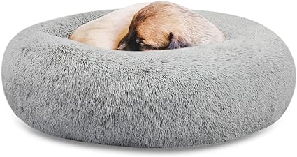 Photo 1 of Calming Dog Bed, Anti Anxiety Dog Bed, Plush Donut Dog Bed for Small Dogs, Medium, Large & X-Large, Soft Fuzzy Comfy Dog Bed in Faux Fur, Washable Cuddler Pet Bed,