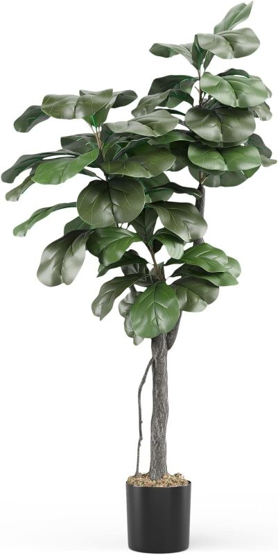 Photo 1 of Barnyard Designs 4ft (48”) Artificial Fiddle Leaf Fig Tree, Faux Indoor Fake Plant Decoration for Home Decor