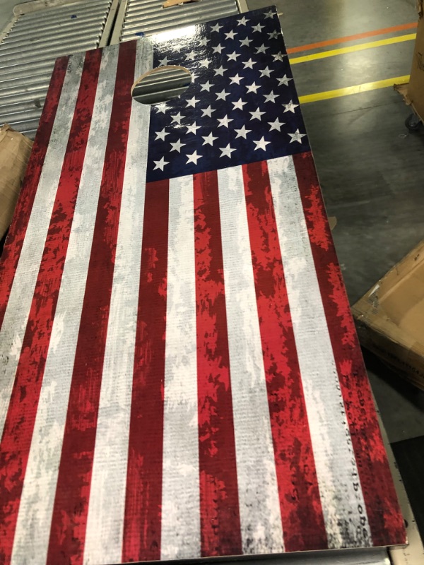 Photo 1 of EaseHome Cornhole Set - Includes Two 4' x 2' or 3' x 2' Regulation Size American Flag Cornhole Boards, 8 Corn Hole Bean Bag Toss, Corn Holes Outdoor Games Set for Adults and Family 4'x2' American
