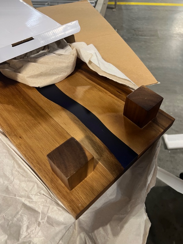 Photo 1 of Kurrajong Farmhouse Large rectangle riser pedestal board with resin. Raised acacia board for displaying home decor items or can be used as a faux plants display stand