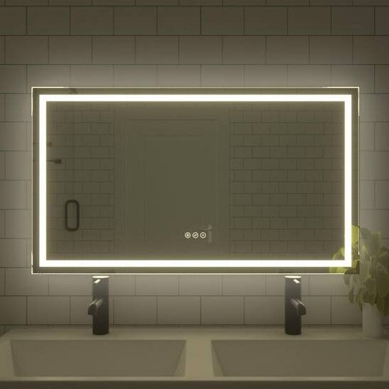 Photo 1 of 42 in. W x 24 in. H Small Rectangular Frameless LED Bathroom Vanity Mirror in Crystal
