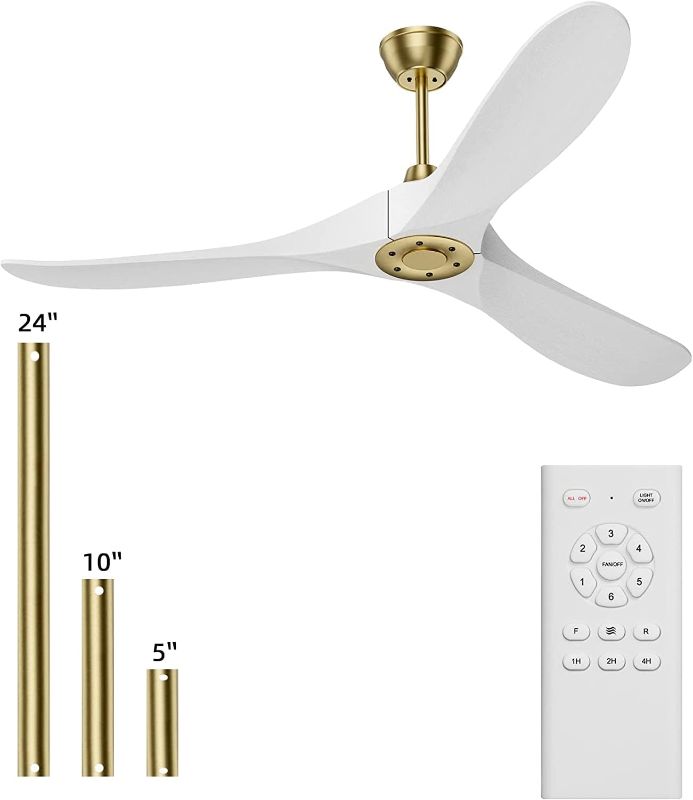 Photo 1 of  KINGWAND Ceiling Fan with Lights, Indoor/Outdoor Ceiling Fan with Remote Control 52" Modern Ceiling Fan with 3 White Balsa Wood Blades, Noiseless Energy Efficient DC Motor
