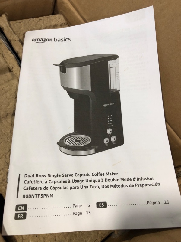 Photo 5 of Amazon Basics Dual Brew Single Serve Capsule Coffee Maker, 14 oz, Black and SS, 5.98"D x 9.44"W x 14.17"H
