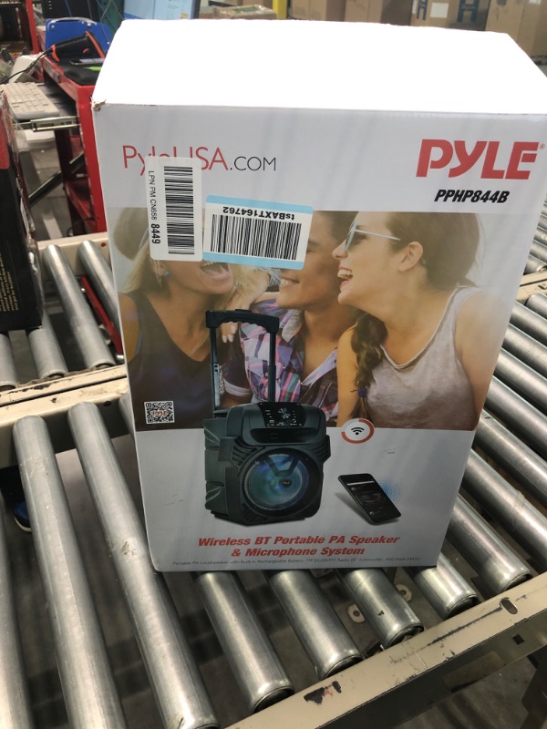 Photo 1 of Pyle 400W Portable Bluetooth PA Loudspeaker - 8” Subwoofer System, 4 Ohm/55-20kHz, USB/MP3/FM Radio/ ¼ Mic Inputs, Multi-Color LED Lights, Built-in Rechargeable Battery w/ Remote Control -PPHP844B