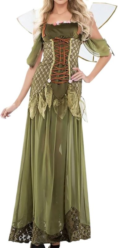 Photo 1 of  Halloween Costumes for Women, Womens Victorian Gothic Dress Enchanting Green Fairy Wing Dress Medieval Cosplay Dress 