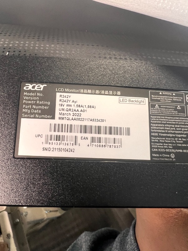 Photo 1 of acer R240HY E3bi 23.8” 1920 x 1080 IPS Zero-Frame Home Office Computer Monitor | AMD FreeSync Technology | Up to 100Hz Refresh | 1ms (VRB) | Low Blue Light | Tilt | HDMI Port 1.4 & VGA Port 23.8-inch FHD 100Hz