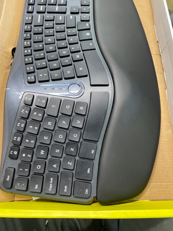 Photo 2 of Wireless Ergonomic Split Keyboard with Cushioned Palm Rest Against Carpal Tunnel, DELUX [Standard Ergo] Keyboard Series, Multi-Device Connection, Compatible with Windows, Mac OS (GM901D-White)